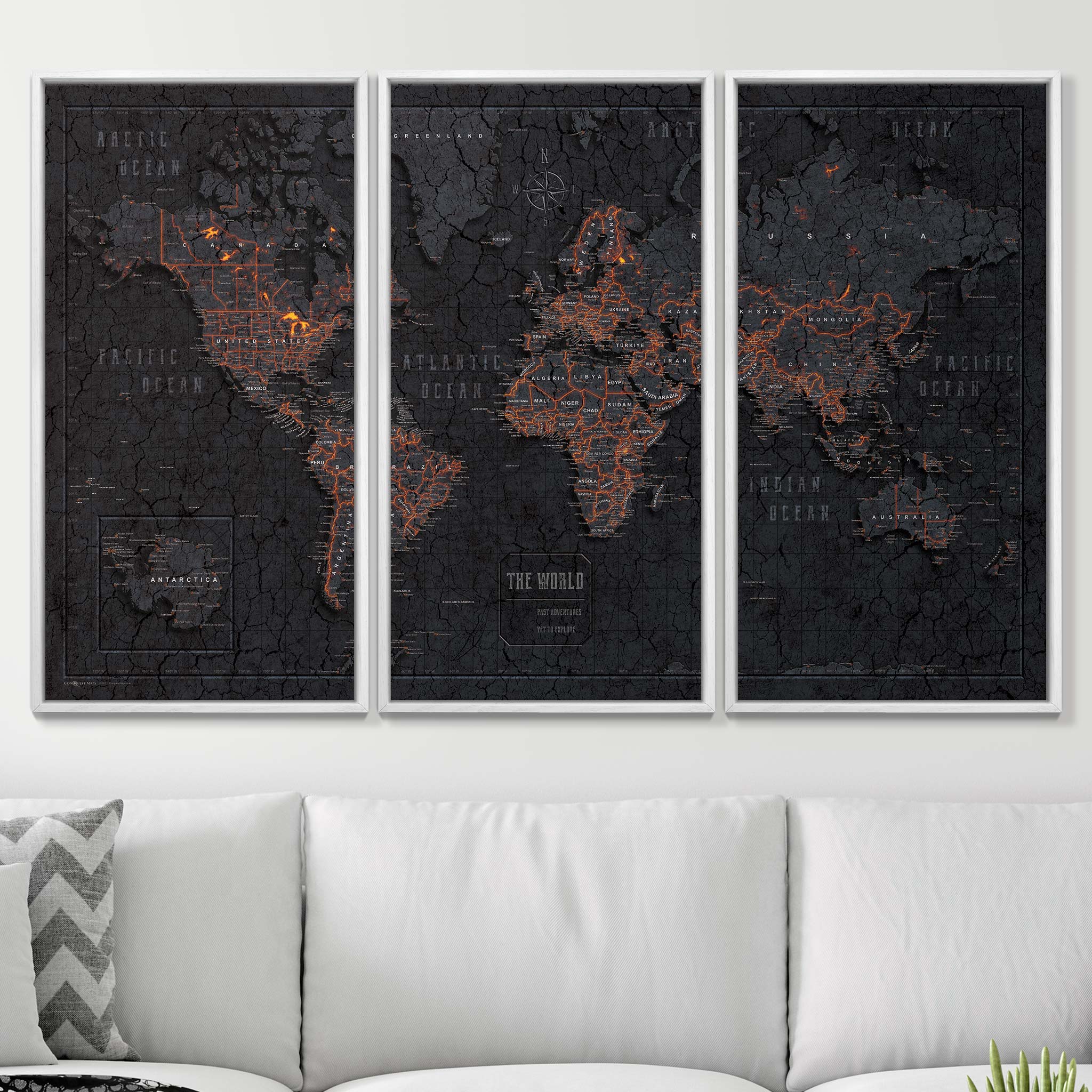 Push Pin World Map Pin Board - Obsidian Inferno - Pins Included! - Liberty Flag & Specialty