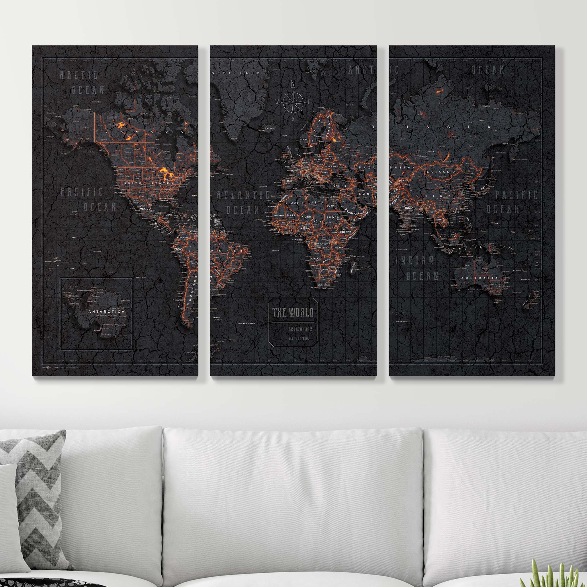 Push Pin World Map Pin Board - Obsidian Inferno - Pins Included! - Liberty Flag & Specialty