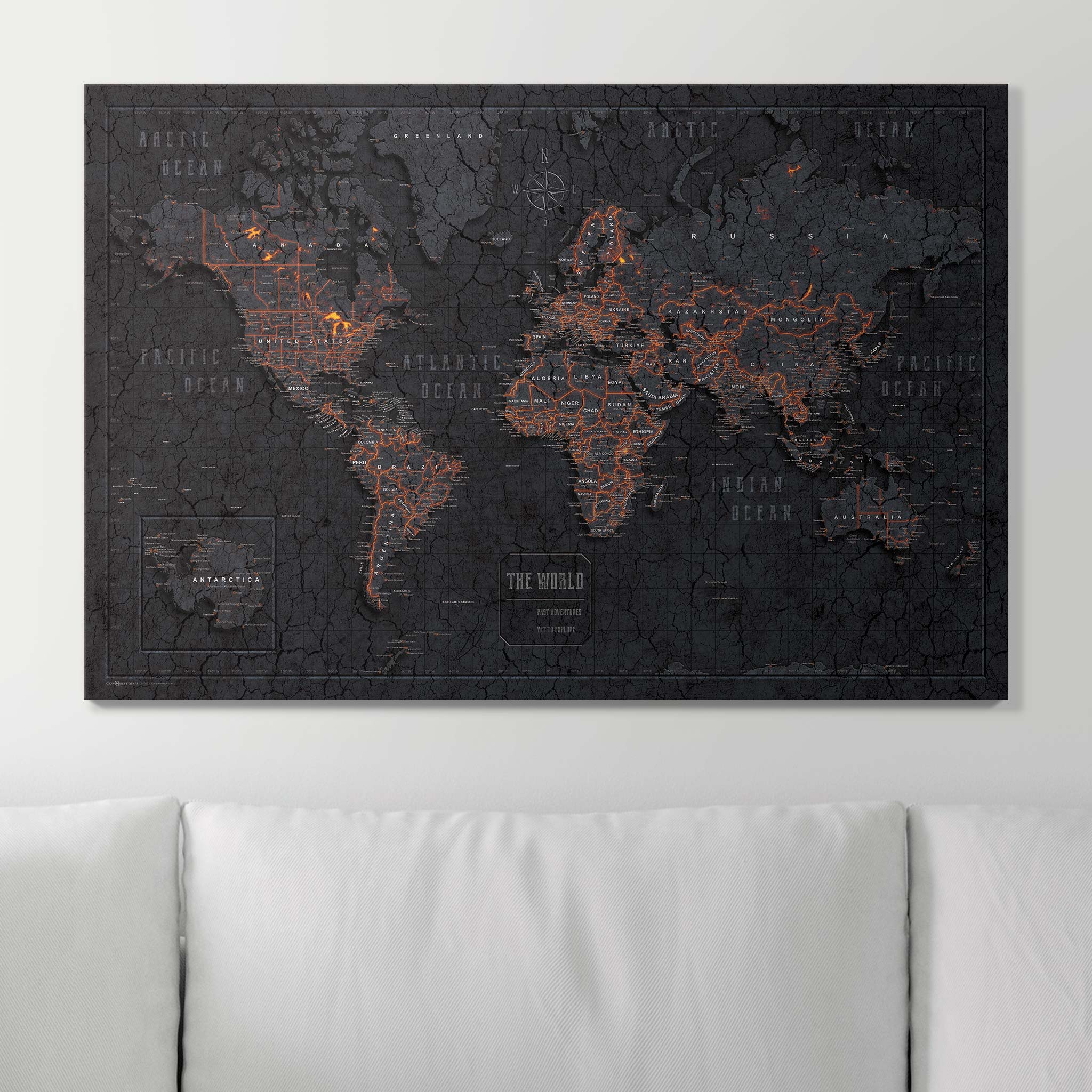 Push Pin World Map Pin Board - Obsidian Inferno - Pins Included! - Liberty Flag & Specialty