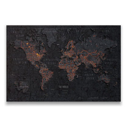 Push Pin World Map Pin Board - Obsidian Inferno - Pins Included! - Liberty Flag & Specialty