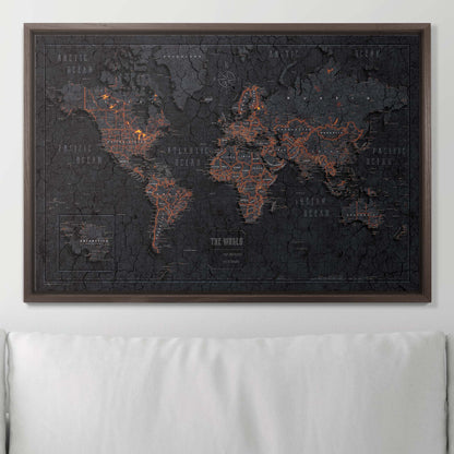 Push Pin World Map Pin Board - Obsidian Inferno - Pins Included! - Liberty Flag & Specialty