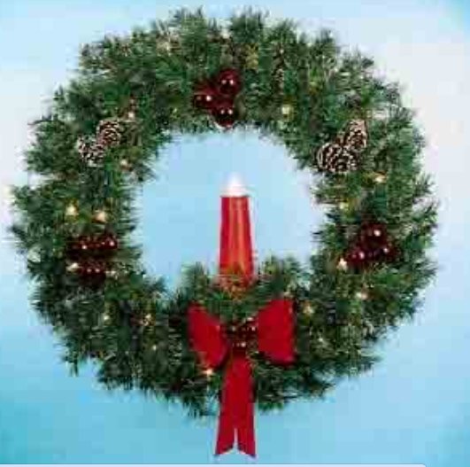 5' Building Front Natural Garland Wreath with 23" Red Candle - Liberty Flag & Specialty