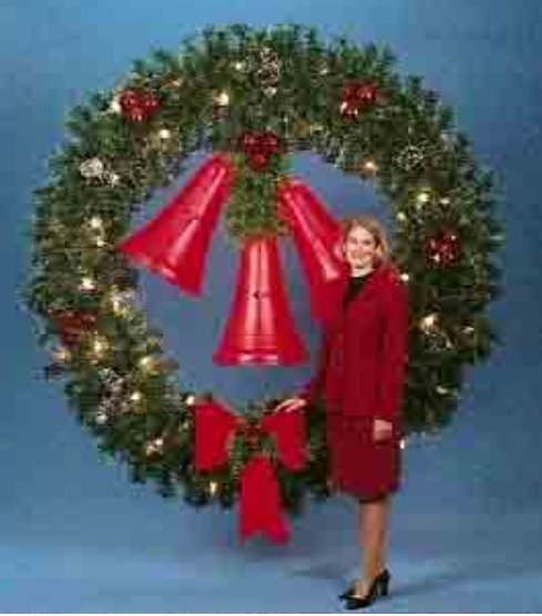 8' Building Front Natural Garland Wreath with 3 - 27" Red Bells - Liberty Flag & Specialty