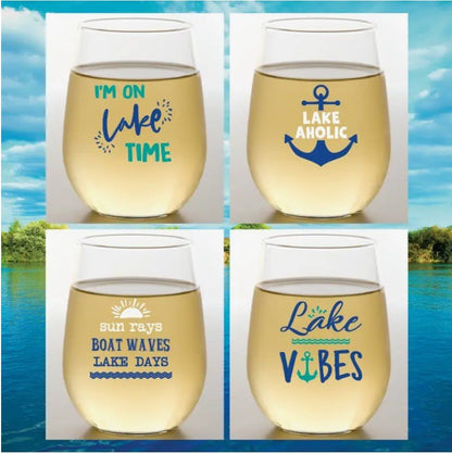 On Lake Time Shatterproof Wine Glasses - Liberty Flag & Specialty